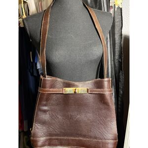 Francesco Biasia Brown Lizard Print Bag